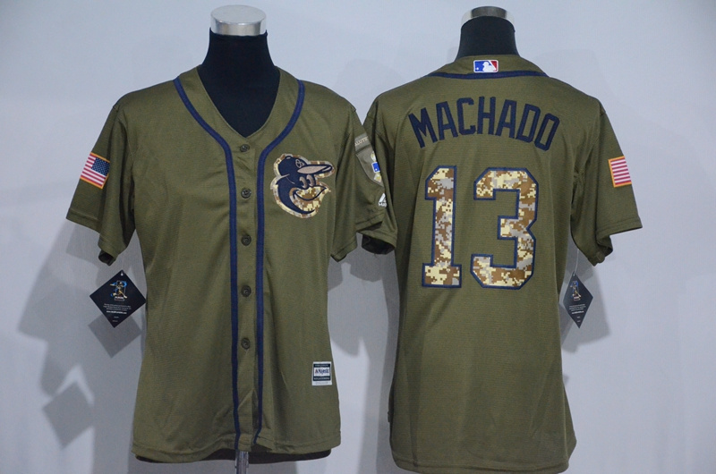 Womens 2017 MLB Baltimore Orioles #13 Machado Green Salute to Service Stitched Baseball Jersey